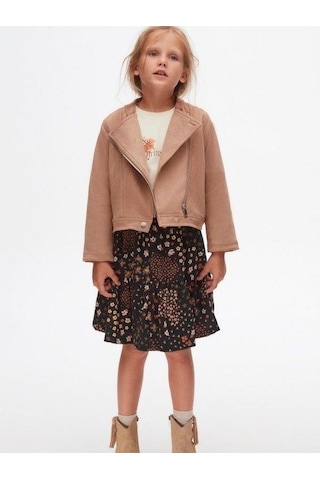 Kız Çocuk Bel Lastikli Desenli Şebboy Etek-14741 Siyah