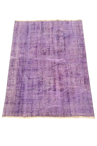 El Dokuma Mor Eskitme Halı 103x137 Vintage %100 Yün Halı Mor