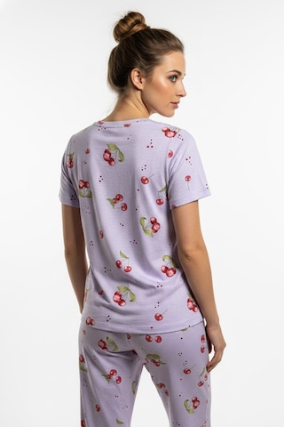 Kompedan Kadın Bisiklet Yaka Yumuşak Dokulu Büyük Kiraz Desenli Kısa Kol Pijama Takım 70132-4713 LILA