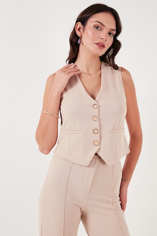 Lela Streç Fitted Fit V Yaka Düğmeli Bayan Yelek 5865971 Taş