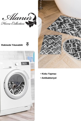 Dekoreko Kaymaz Taban Djt 3 Lü Banyo Paspas Takımı Star Pamuk Karışık Iskandinav F5128 Siyah
