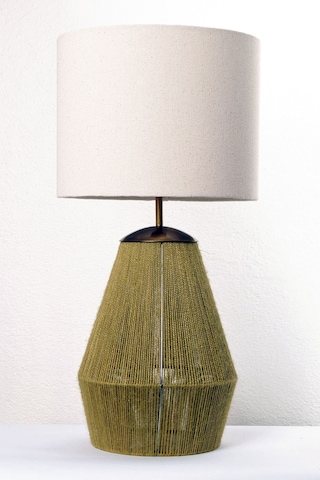 Buldan Bezi Başlıklı El Yapımı Yeşil Jüt Abajur Yeşil