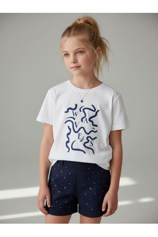 Zekids Kız Çocuk Soyut Baskılı Basic T-shirt-16972 Renkli