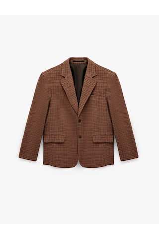Koton Regular Fit Uzun Kollu Kapaklı Cepli Ekose Desenli Mono Yaka Blazer Ceket Kahverengi Ekose 6sam50009hw Kahverengi Ekoseli