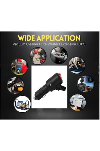 Araç Çakmaklık Uzatma Kablosu 12-24 Volt On/of Anahtarlı 16 Amper Yüksek Güç Çeken Cihazlara Özel 2 X1,5mm Ttr Bakır 10 Mt-siyah