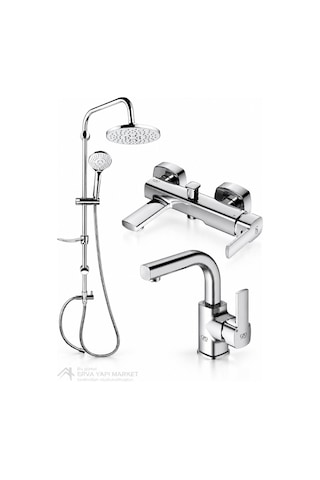 Pedra Banyo Döner Lavabo Bataryası Ve Dst19-2 Yağmur Duş Sistemi 3'lü Set Krom