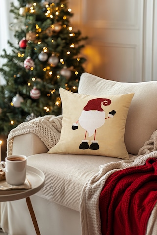 Charm Noel Baba Punch İşleme Bej Kırlent 43x43 35251a Bej