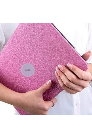 Macbook Pro 13 İnç M1 M2 Uyumlu Sert Kapak Kılıf Simli Parlak Pembe Yüzey Alt + Üst Kapak 360 Çizilmeye Dayanıklı Açık Pembe