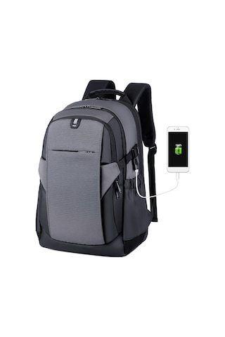 Hombey Açık Hava Çantası Dizüstü Bilgisayar Sırt Çantası Su İş Seyahat Çantası Usb Şarj Portu Hırsızlık Ö Gri