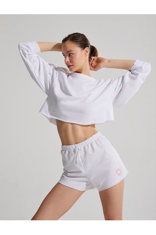 Koton Mini Spor Şort Nakış Detaylı Beli Bağlamalı Pamuklu Beyaz 3sak40322nk 3SAK40322NK000 Beyaz