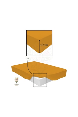 Home Premium Lastikli Çarşaf Yüksek Yataklara Özel 40cm Yükseklik Penye %100 Pamuk 150gr/m2 Oeko Tex Hardal