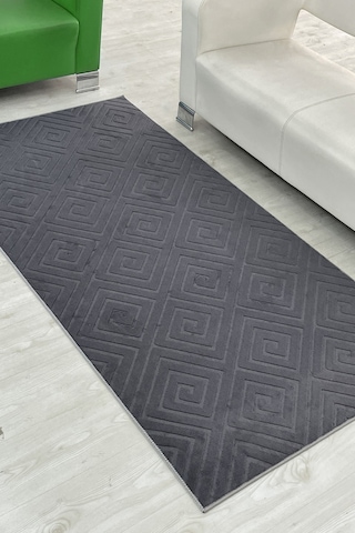 Lüle Halı Delüx Kabartmalı Düz Renk Üstün Kalite De Kaymaz Tabanlı Yolluk Halı Antrasit