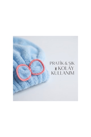 Prenses Peluş Mikrofiber Saç Kurulama Havlusu Çizgi Fiyonklu, Pratik Saç Bonesi - Duş, Makyaj Ve Bakım Saç Wrap Mavi