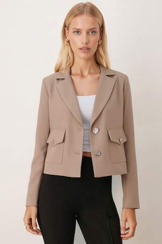Armonika Kadın Vizon Erkek Yaka Kare Cepli Astarlı Crop Ceket Arm-26k001026