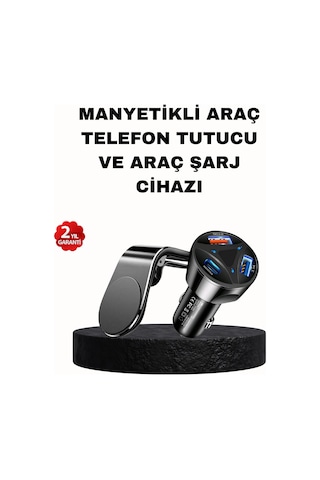 Manyetik Araç Telefon Tutucu Ve Hızlı Şarj Adaptörü 2 Li Set