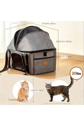 Honeybeeshop Gray Burgeonnest Geniş Kedi Taşıyıcı 15 Lb Büyük Kedi Köpek Seyahat Çantası Açılır Tavanlı