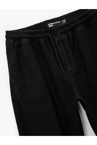 Koton Pamuklu Bol Beli Bağcıklı Baggy Jean Pantolon Siyah 6wam40174nd Siyah