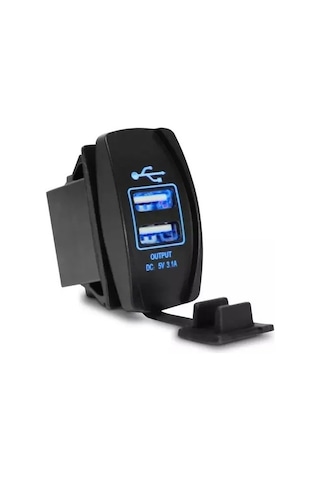 Oto Usb Şarj Söketi Marin Tip 2Li Usb 12-24V - 5V/3.1A Mavi