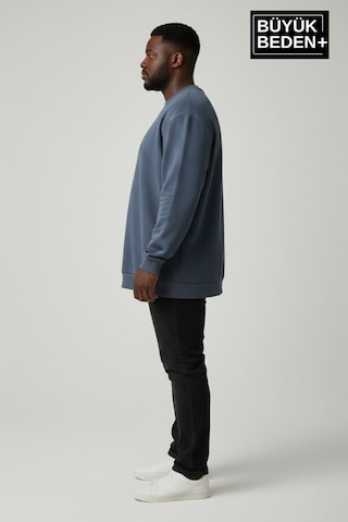 Süperlife Erkek Büyük Beden Bisiklet Yaka Kollar Ve Etek Ribanalı İnce Sweatshirt Spr26bsw956 Mavi