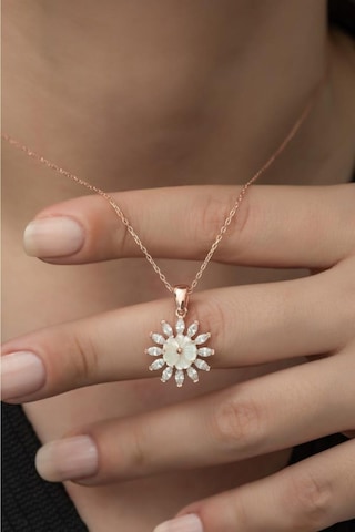 Modagümüşevi Özel Tasarım Manolya Çiçeği 925 Ayar Gümüş Kolye Rose