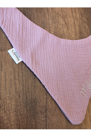 Venedys İsme Özel Müslin Bebek Mama Önlüğü Nakışlı Bandana Önlük 0-2 Yaş Pudra