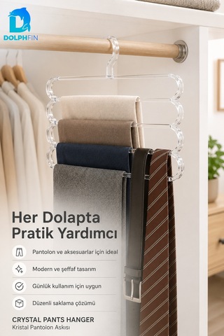 Kristal Pantolon Askısı Şeffaf Plastik Dolap İçi Kıyafet Düzenleyici Pantolon Etek Askısı Beyaz
