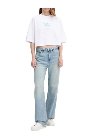 Kadın Cropped Boxy Fit Zincir Dikiş Logolu T-shirt - Beyaz-8784 Brilliant White