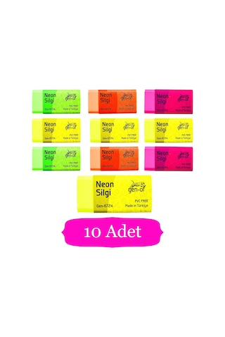 Gen-of No:24 Pvc Free Orta Boy Neon Silgi Gen-6724 10 Adet