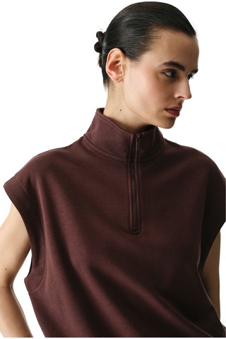 Penti Kahverengi Yarım Fermuarlı Kısa Kollu Pamuklu Sweatshirt