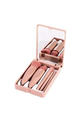 Shineyee Taşınabilir Mini Güzellik Fırçası Seti - 5 Farklı Fırça Göz Farı, Pudra, Allık - Yumuşak Sentetik Tüyler - Yolculuk İçin Ideal - Ayna Kılıfı İle