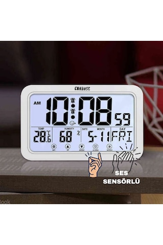 Enarose Atc5164 Dokunmatik Ses Sensörlü Dijital Saati Beyaz - Beyaz