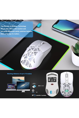 Jms 2 Modlu Bluetooth Şarj Edilebilir 2.4G Usb Kablosuz RGB Mouse