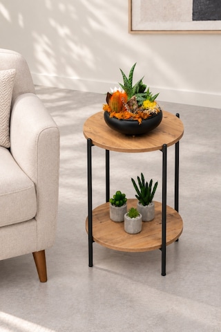 Arpelia Yuvarlak Tablalı İki Katlı Sehpa Q42x60 Cm Lava - Atlantik Çam
