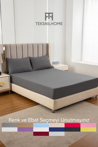 Ranforce Antrasit Pamuklu Tek / Çift Kişilik Battal Tam Kenar Lastikli Çarşaf 14 Renk Fıtted Antrasit