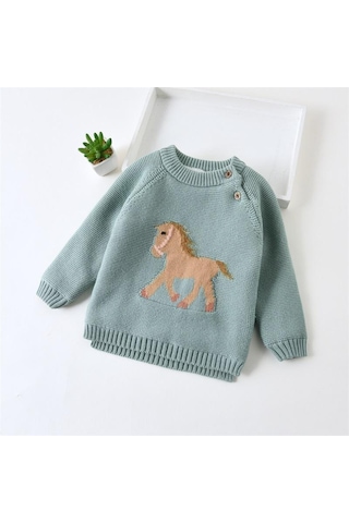 Yeşil Çocuk Erkek Kız Kazak Elbise Bebek Yürümeye Başlayan Sıcak Kazak Mont Çocuk Karikatür Kalınlaşmak Yün Kazaklar Giyim Tops Yeşil