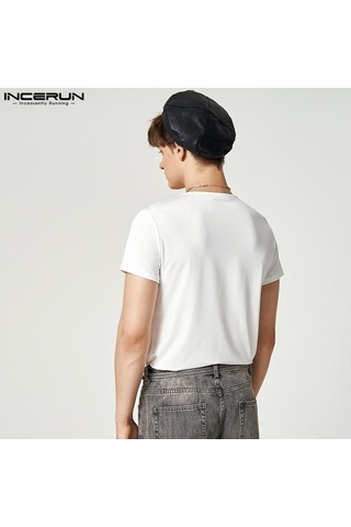 Beyaz Incerun Yaz Erkek Tek Parça Kısa Kollu Fitness Romper Pijama Leotard Beyaz