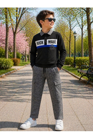 Alexandergardi Alexandergardı Polo Yaka Çocuk Sweatshirt Siyah