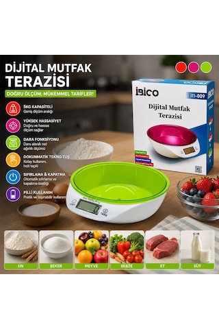 Dijital Kaseli Mutfak Terazisi 5kg/1g Pilli Renkli