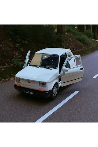 Nostaljik Metal Çek Bırak Beyaz Fiat 126 Araba Kapılar Açılır Diğer