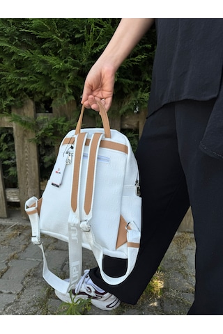 Just Polo Kadın Beyaz Taba Büyük Boy Sırt Çantası