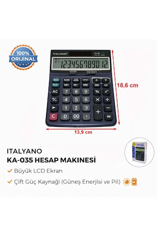 12 Haneli Lcd Ekran Fonksiyonlu Büyük Hesap Makinesi Çift Güçlü Güneş+pil Geriye 100 Adım Kontrol Lacivert
