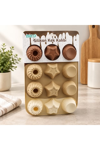 Silikon Muffin Kek Kalıbı Desenli Çok Renkli
