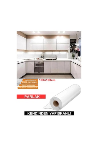 Parlak Beyaz 100x100cm Yapışkanlı Folyo Mutfak Dolap Ve Mobilya Kaplama Folyosu