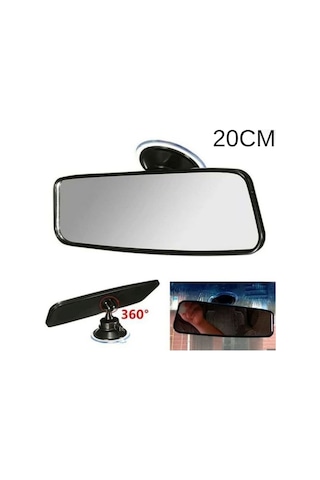 Ayna İç Dikiz Aynası İlave Vantuzlu Her Yöne Dönebilen Oynar Başlıklı Geniş Görüş Açısı Siyah 20cm