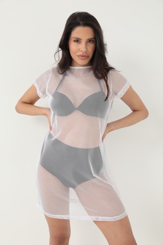 By Papi Kısa Kollu File Elbise Beyaz