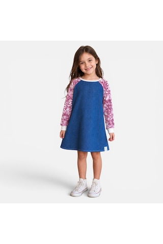 Bebe Raglan Kol Detaylı Denim Elbise Beyaz - Fuşya