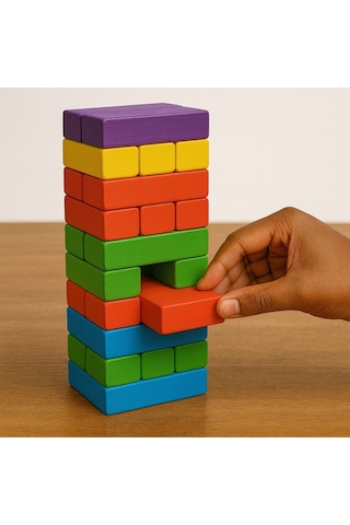 Renkli Jenga Denge Oyunu 54 Parça Ahşap Blok