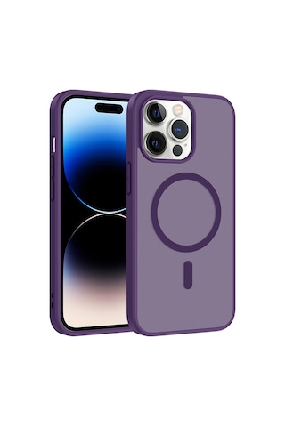 Zore Apple iPhone Uyumlu 14 Pro Max Kılıf M-safe Şarj Özellikli Zore Babet Kapak - Derin Mor
