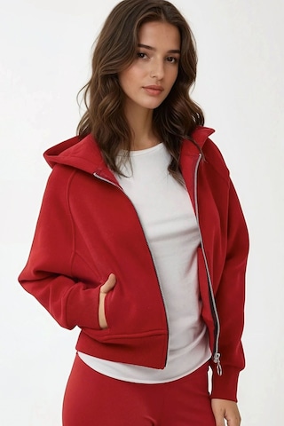 Hiccup Rahat Kesim Kapüşonlu Fermuarlı Hoodie Kırmızı