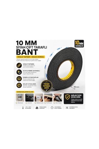 Scotch Çift Taraflı Bant 10 Mm X 50 Metre Güçlü Yapıştırıcı Siyah Akrilik Bant Ekran Cam Kasa Kapak Tamir Bandı